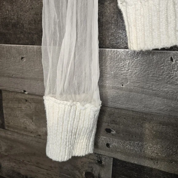 maeve white knit sweater with sheer sleeves - Picture 3 of 6